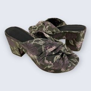 Rebecca Minkoff Jaden Floral Green Jacquard Block Heel Sandal NO SIZE Maybe 10